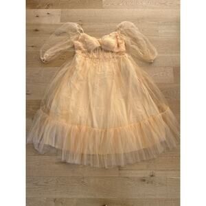 Lcpiago Gold Long Prom Dress Puffy Sleeve Ball Gown